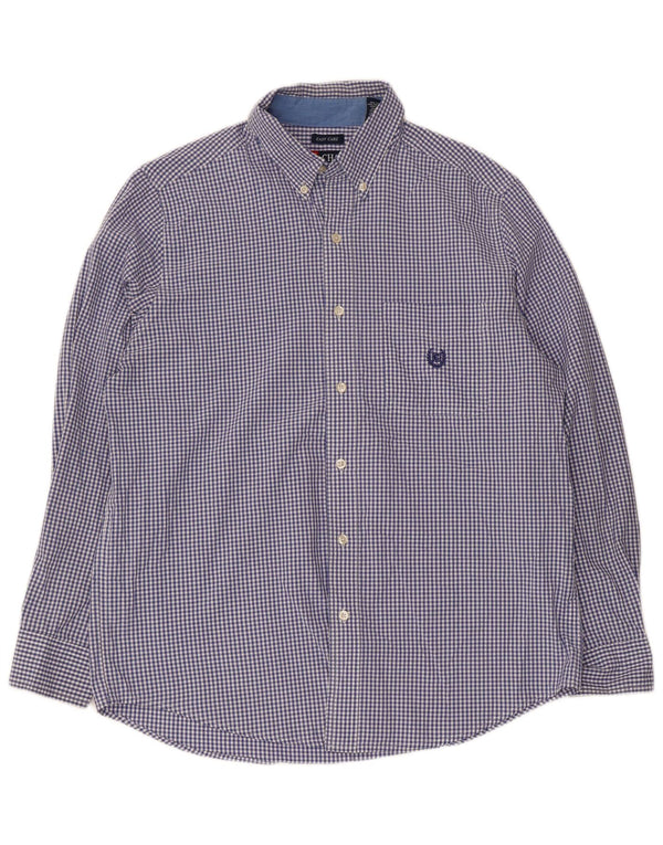 Chaps Camisa masculina média azul marinho algodão guingão