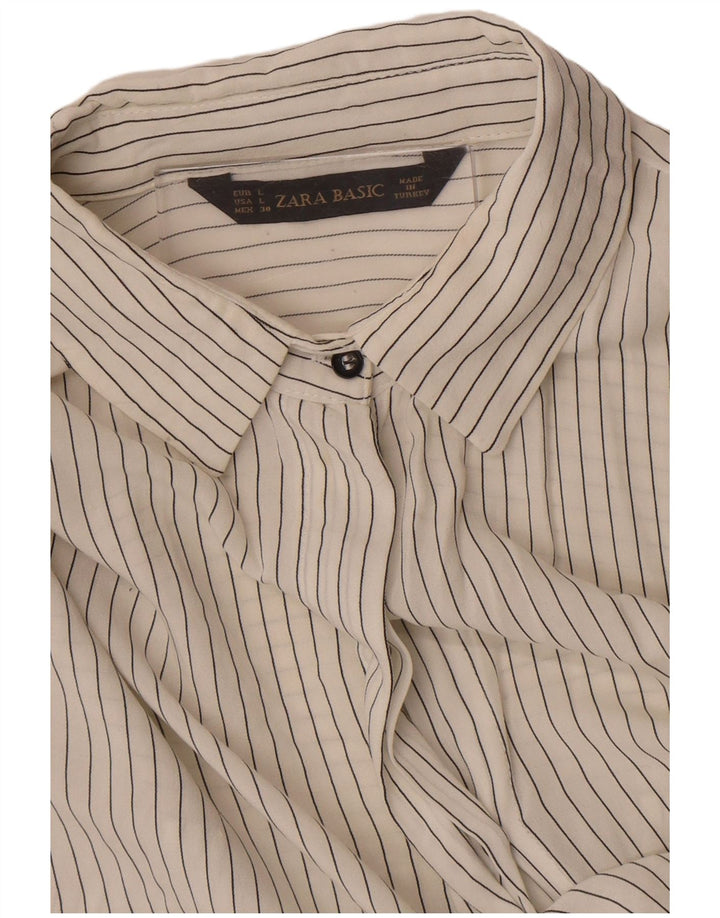 Pulôver feminino Zara transparente Reino Unido 16 grande listrado branco