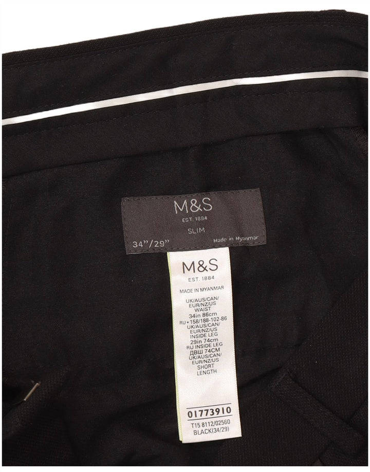 Calça masculina Marks & Spencer Slim Suit W34 L29 poliéster preto