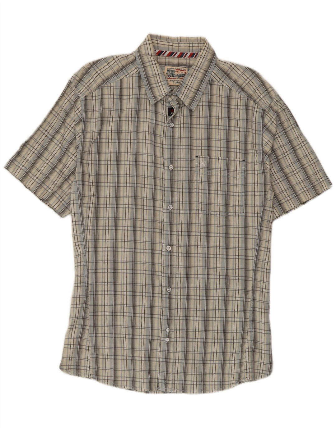 Camisa Wrangler masculina de manga curta XL cinza xadrez algodão