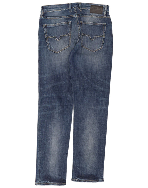 Guess Calça jeans reta slim masculina desgastada W33 L32 azul