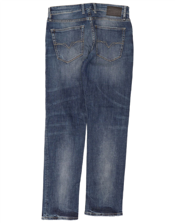 Guess Calça jeans reta slim masculina desgastada W33 L32 azul
