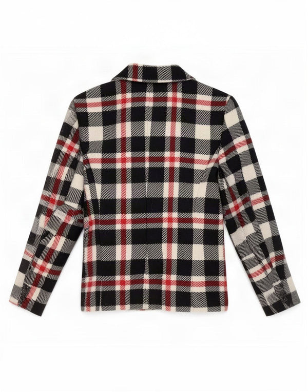 Jaqueta blazer feminina vintage com zíper completo Reino Unido 14 grande lã xadrez multicolorida