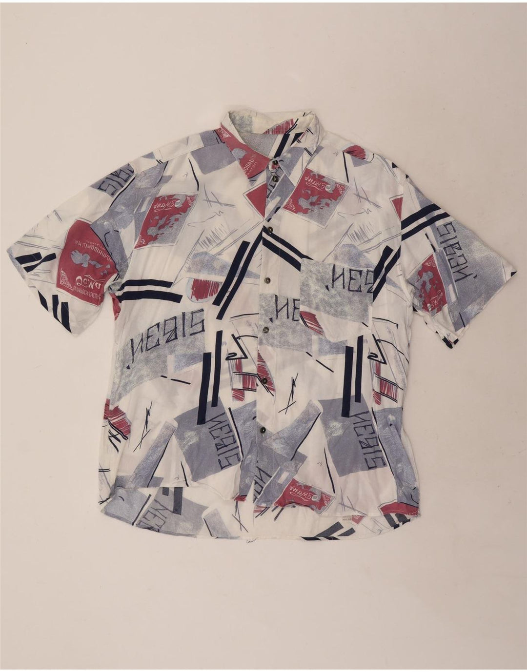 Camisa masculina vintage de manga curta XL multicolorida geométrica