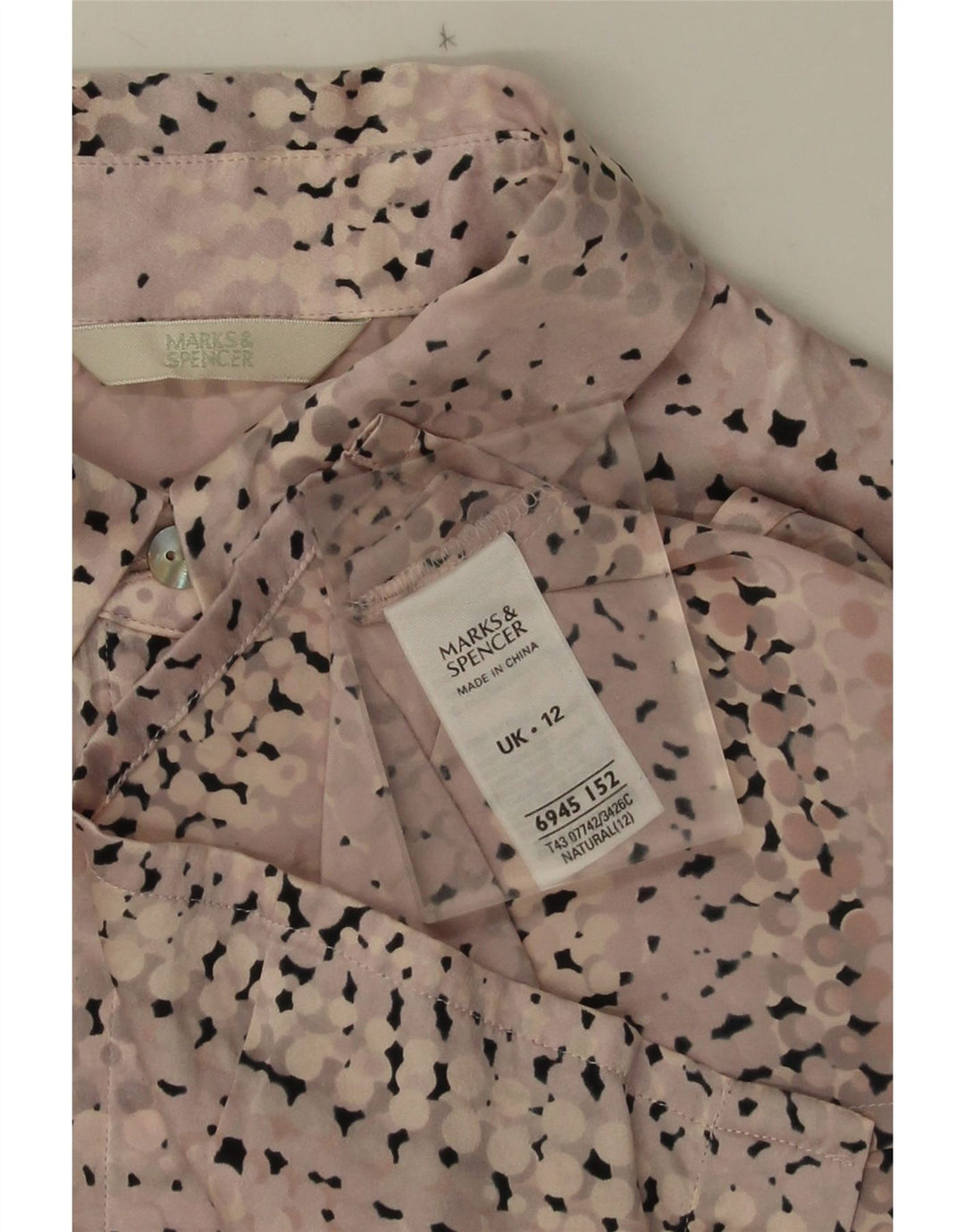 Blusa feminina Marks & Spencer Reino Unido 12 seda manchada rosa médio