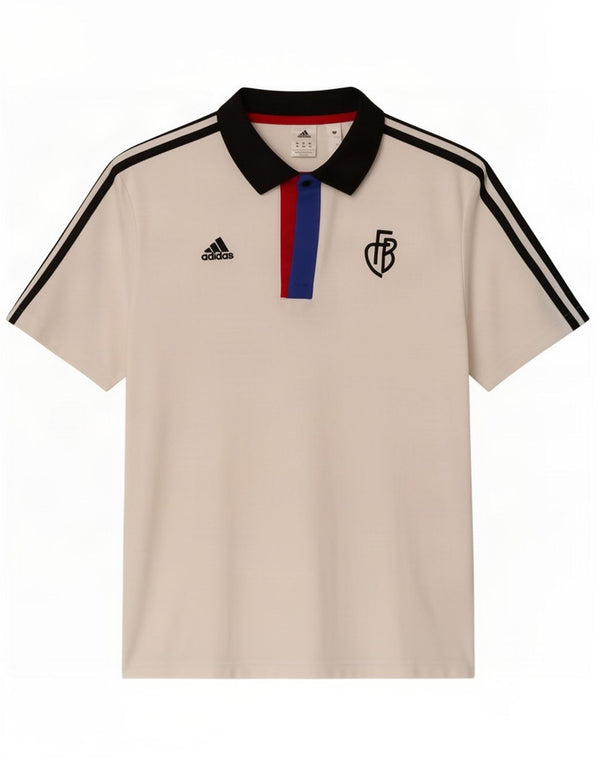 Adidas Mens Rugby Polo Shirt Medium White Colourblock Cotton