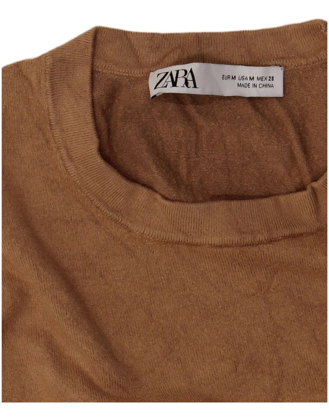 Zara Suéter feminino com gola redonda, Reino Unido 12, marrom médio