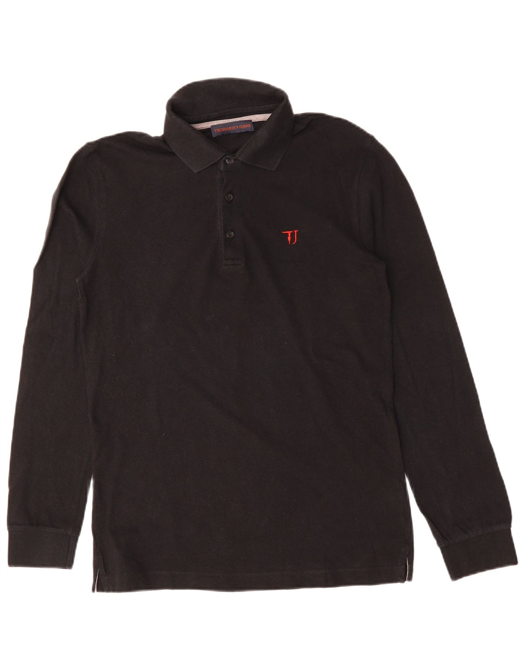 Camisa polo masculina de manga comprida TRUSSARDI JEANS algodão preto médio