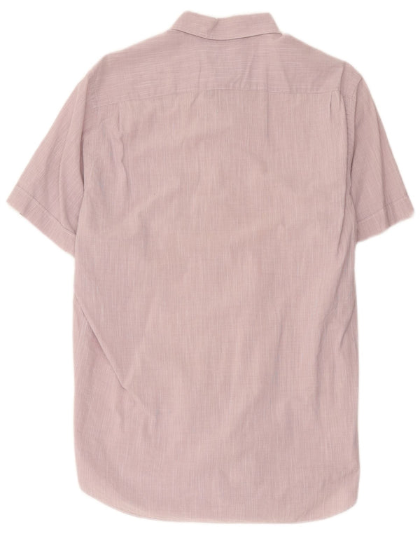 Camisa masculina de manga curta Massimo Dutti de algodão listrado rosa médio
