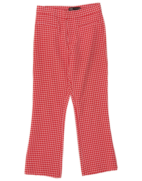 Zara Calça feminina cortada média W28 L25 vermelha guingão
