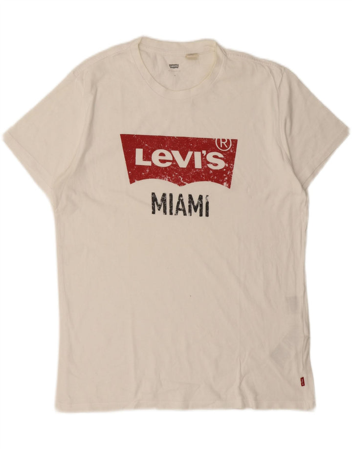 LEVI'S Mens Miami Graphic T-Shirt Top Medium White Cotton Vintage Levi's and Second-Hand Levi's from Messina Hembry 