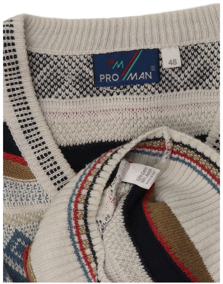 Suéter masculino VINTAGE com decote em V IT 48 médio multicolorido Fair Isle