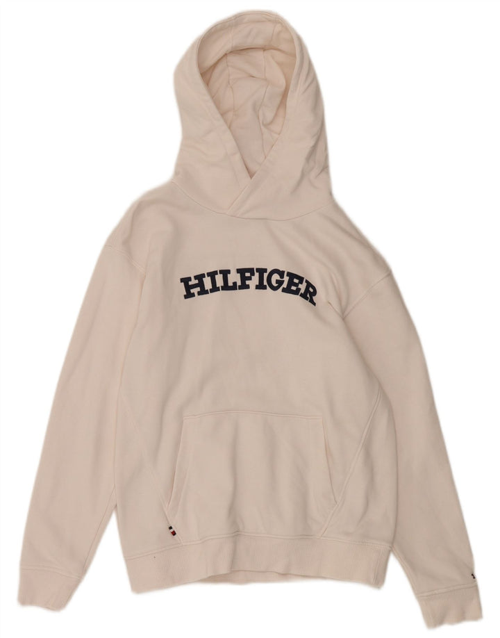 Suéter com capuz gráfico feminino TOMMY HILFIGER UK 12 médio branco