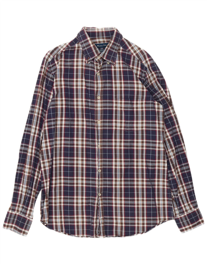 Camisa masculina casual Massimo Dutti de ajuste médio xadrez azul marinho