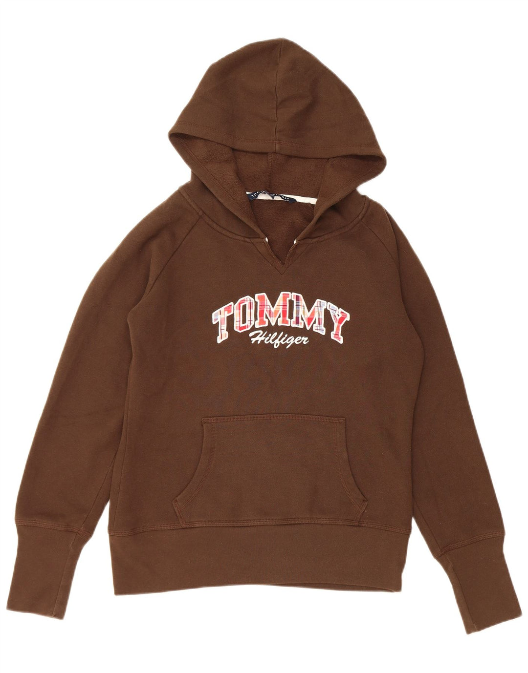 TOMMY HILFIGER Suéter feminino com capuz gráfico oversized Reino Unido 10 pequeno marrom