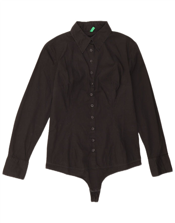 Body de camisa de manga comprida feminino Benetton UK 12 médio preto
