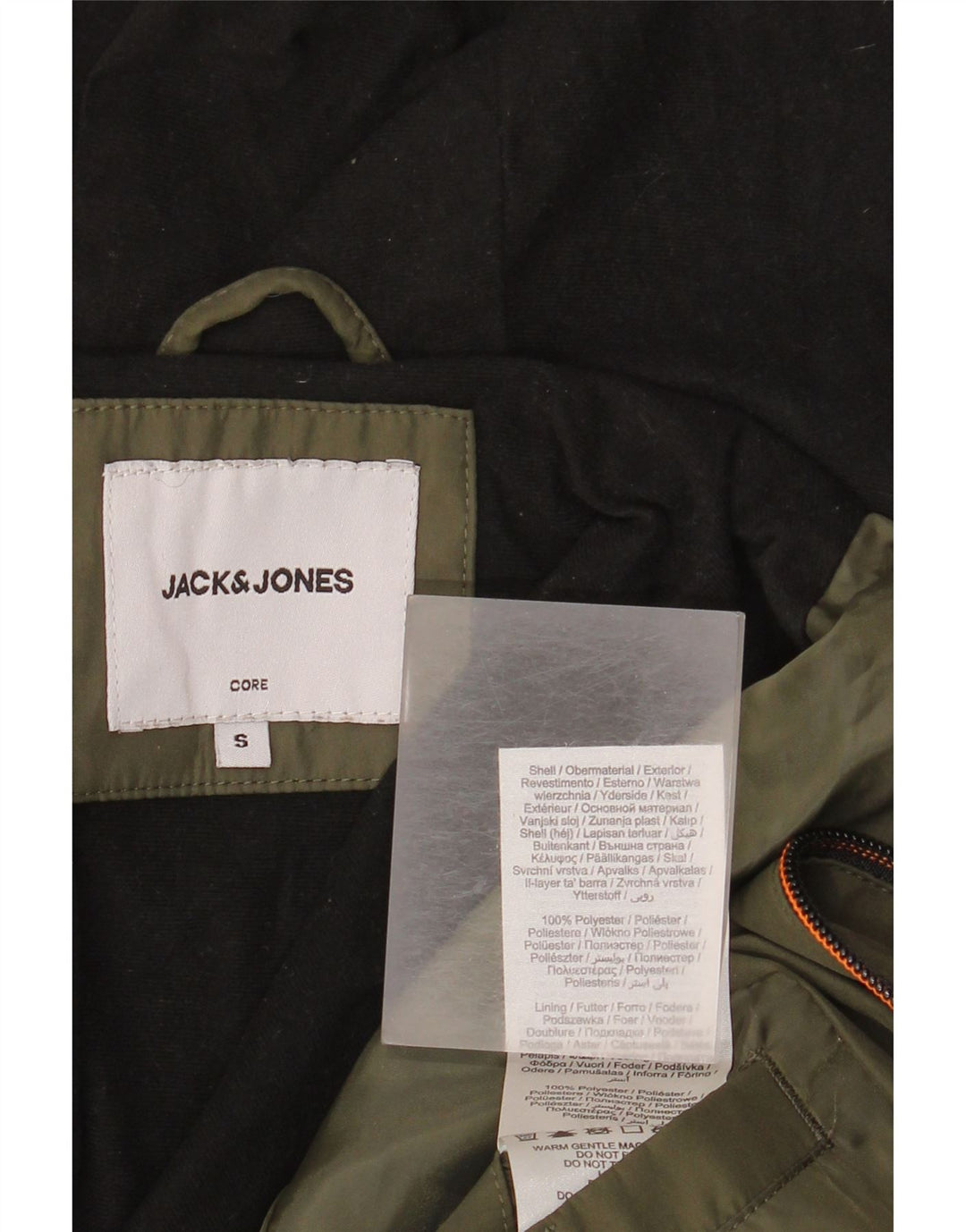 Jaqueta corta-vento masculina Jack & Jones com capuz Reino Unido 36 poliéster cáqui pequeno