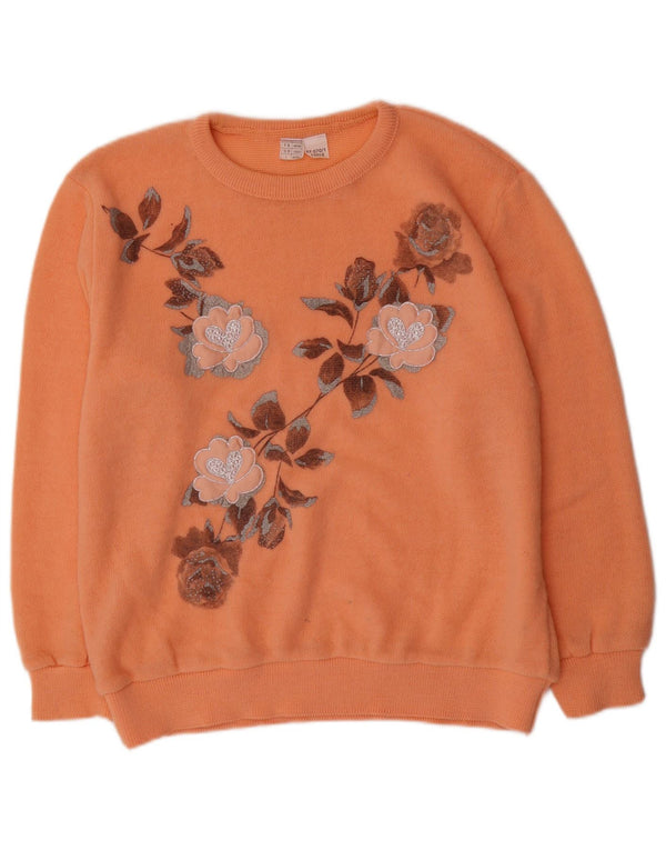 Vintage Womens Graphic Boat Neck Jumper Sweater UK 18/20 XL Orange Floral