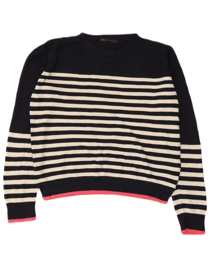 Suéter feminino Marks & Spencer com gola redonda e gola redonda, tamanho pequeno, azul marinho