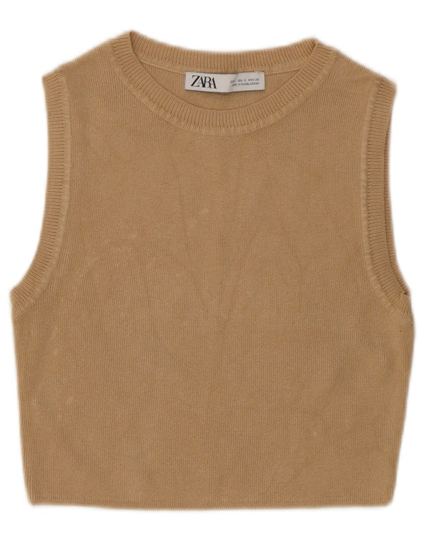 Regata feminina Zara com colete curto Reino Unido 8 pequena viscose bege