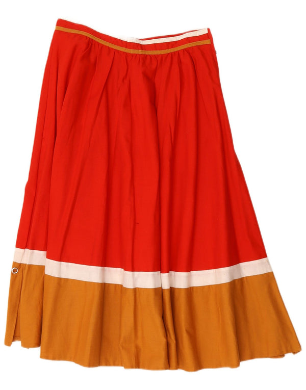 Saia midi feminina vintage de cintura alta W28 bloco colorido vermelho médio