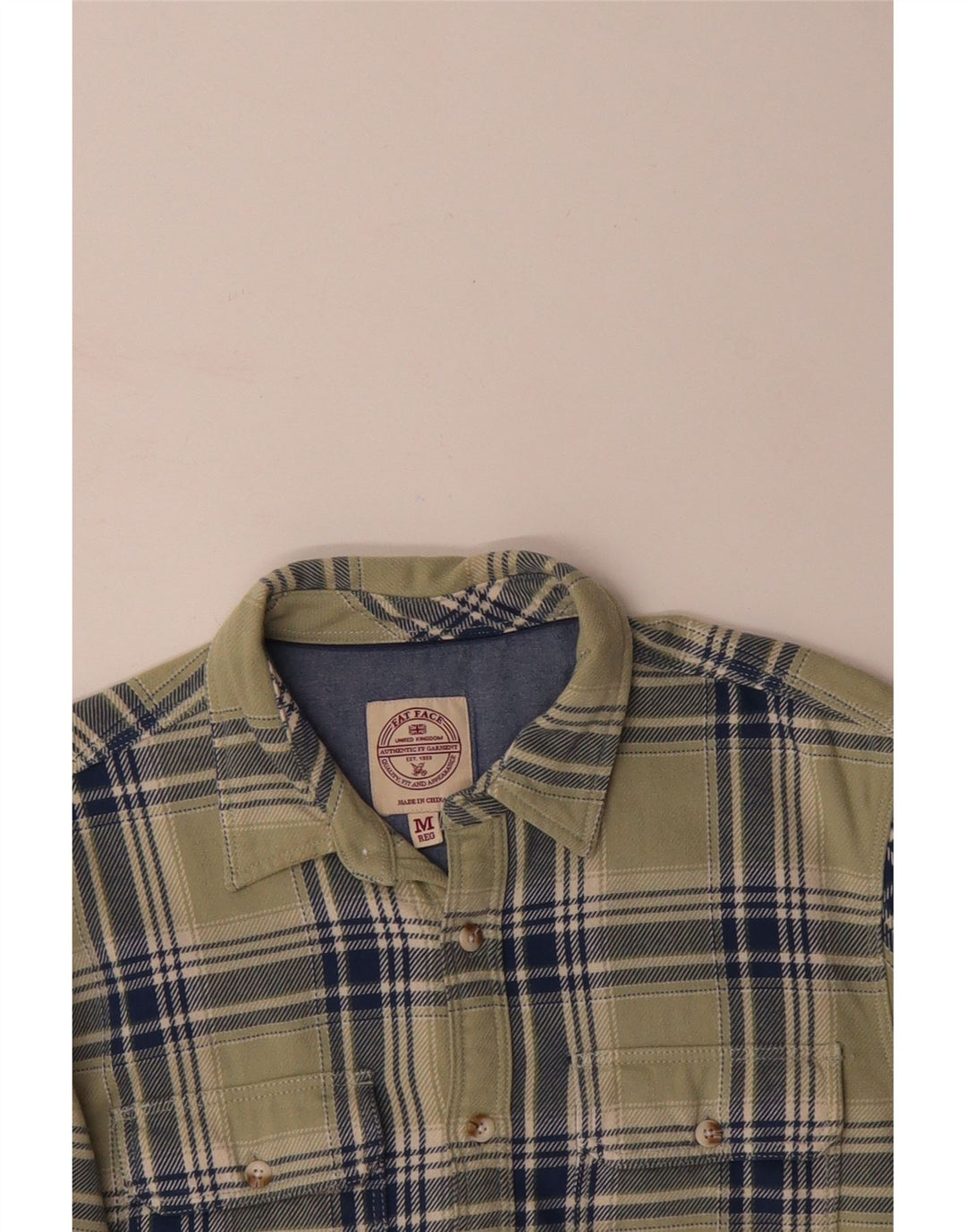 Camisa masculina FAT FACE de algodão xadrez verde médio