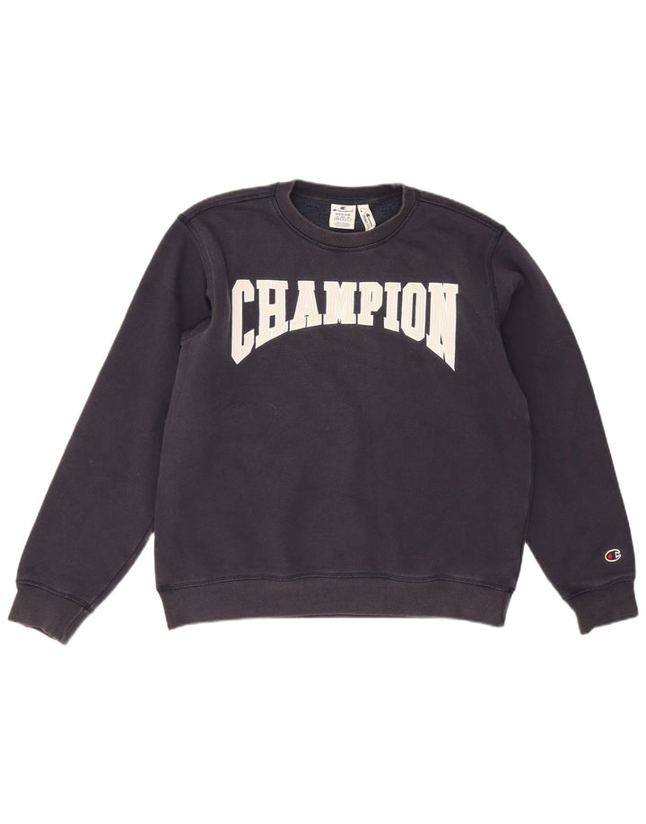 Champion masculino gráfico moletom jumper médio azul marinho algodão