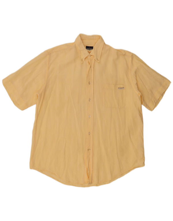 Camisa masculina de manga curta Trussardi XL algodão listrado amarelo