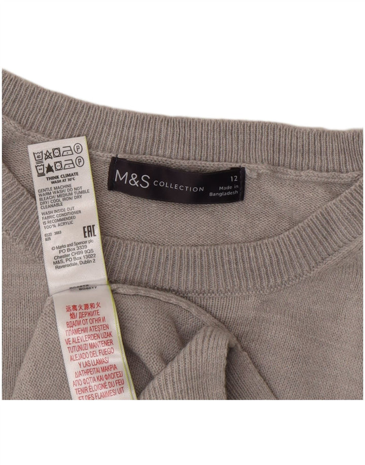Suéter feminino Marks & Spencer com gola redonda e gráfico Reino Unido 12 cinza médio