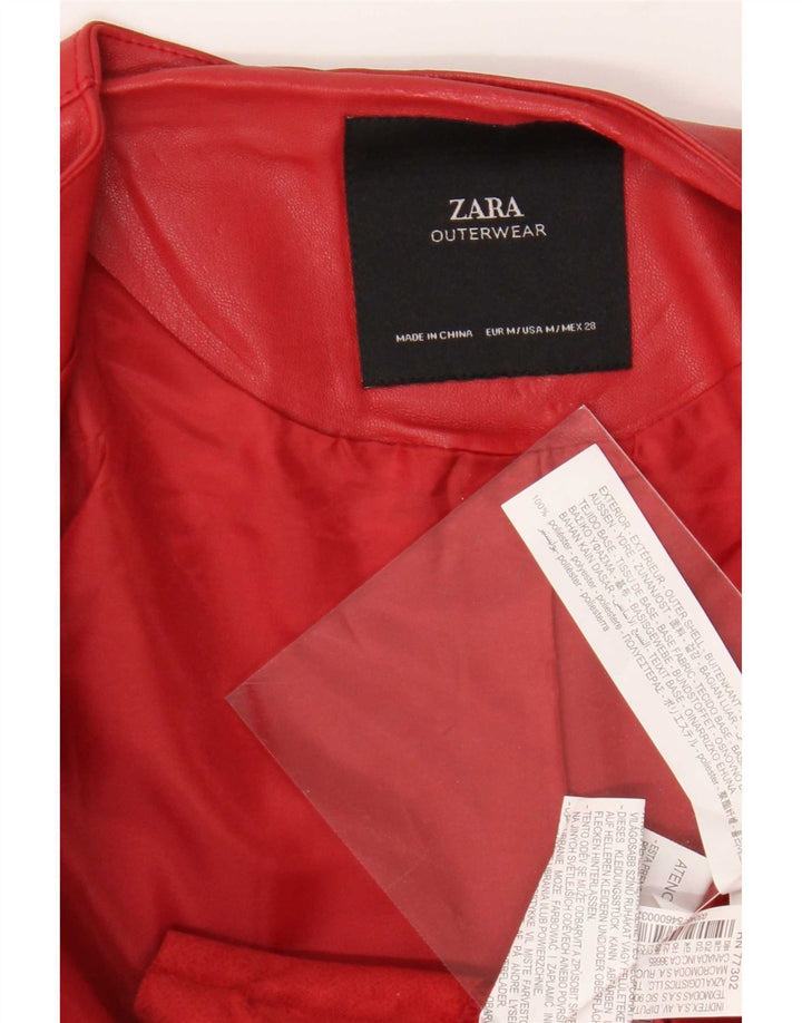 Zara Womens Crop Faux Leather Jacket UK 12 Médio Poliéster Vermelho