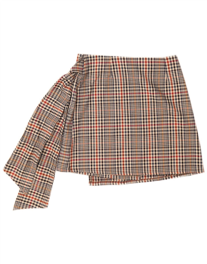 HAVEONE Saia feminina envolvente média W28 poliéster xadrez multicolorido