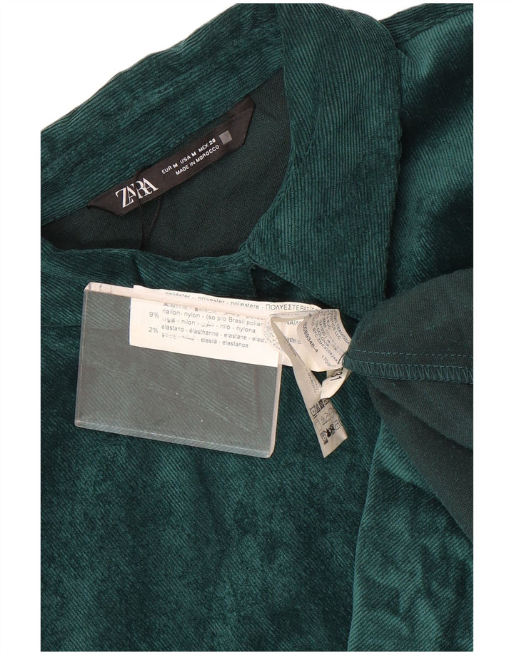Camisa feminina de veludo cotelê Zara UK 14 poliéster verde médio