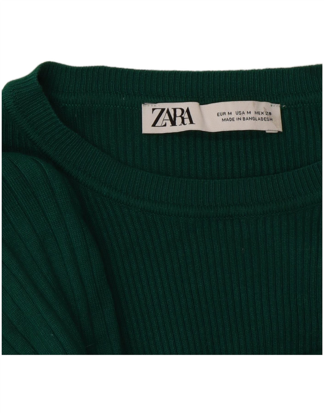 Zara Top curto feminino manga comprida Reino Unido 12 viscose verde médio