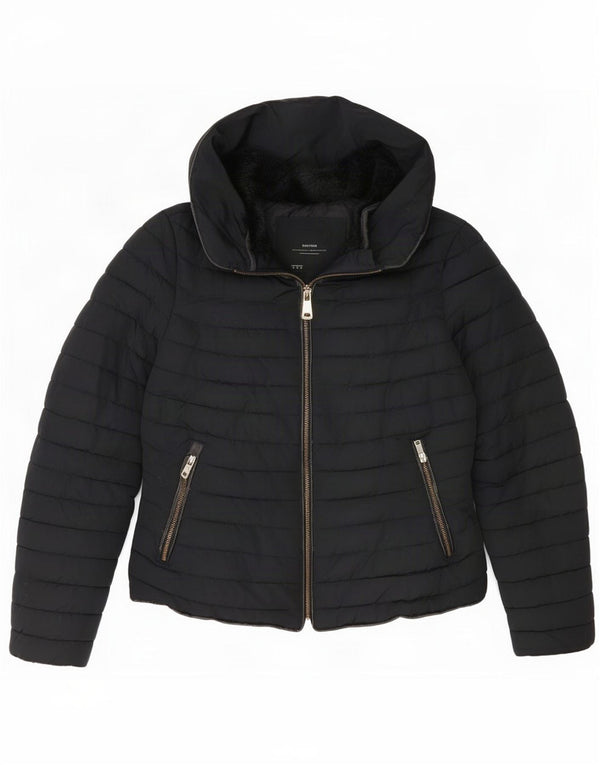 Jaqueta acolchoada com capuz Zara feminina UK 10 pequena preta