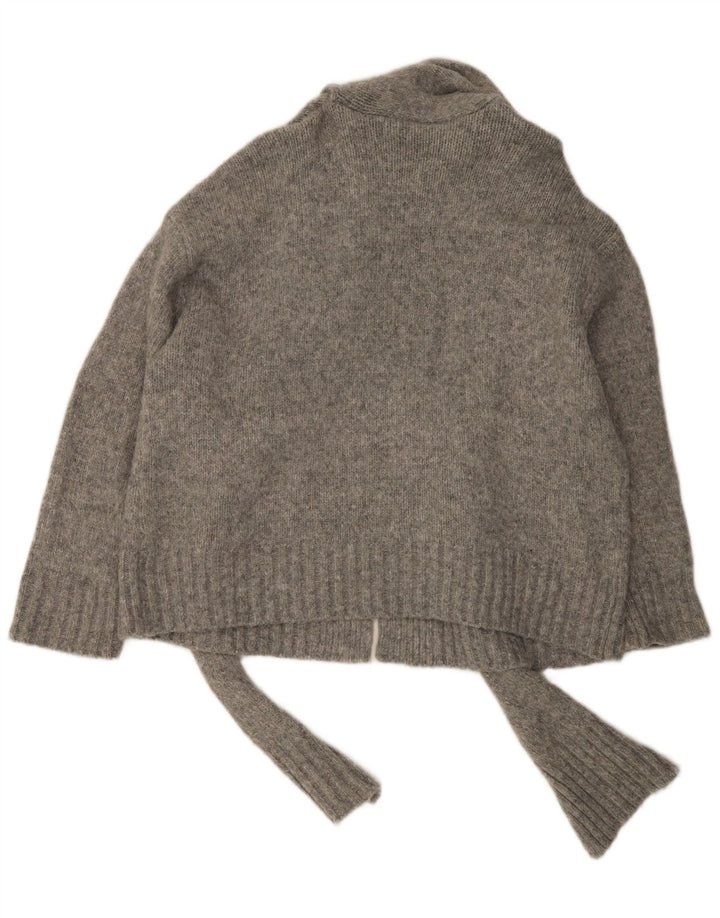 Suéter cardigã feminino Zara com gravata frontal grande, Reino Unido 16, grande, cinza, nylon