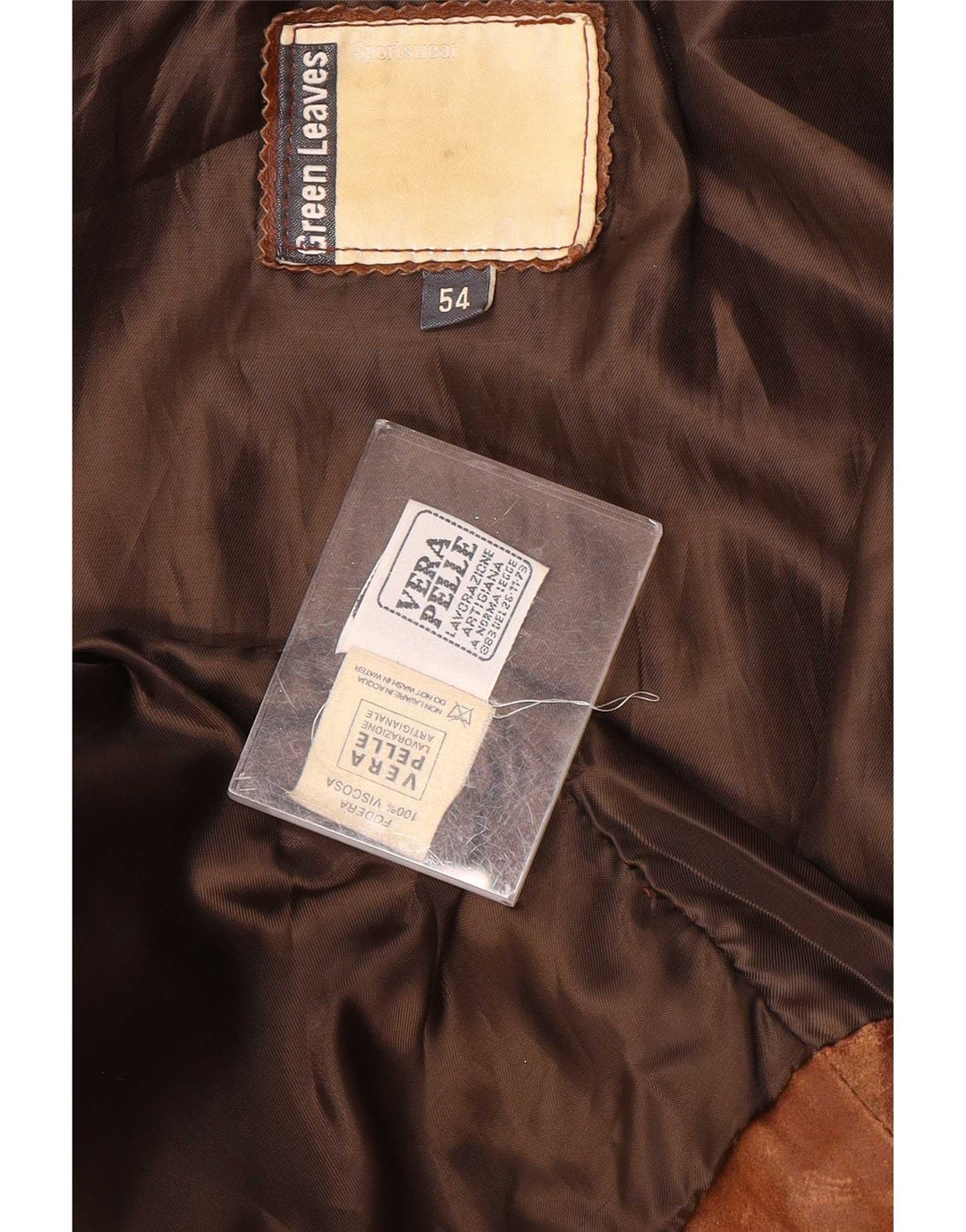 Colete de couro masculino com folhas verdes IT 54 2XL marrom