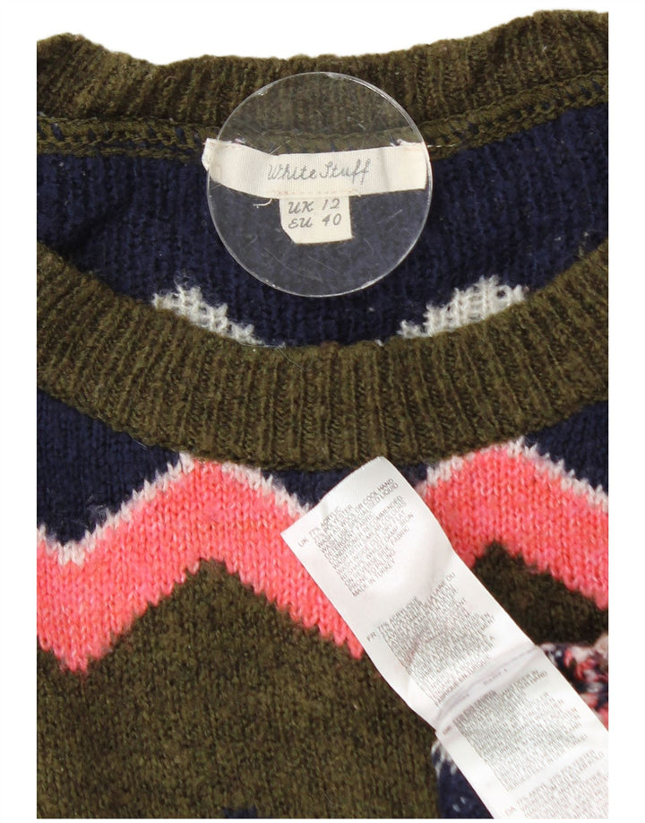 Suéter feminino branco com gola redonda e gola redonda UK 12 médio multicolorido