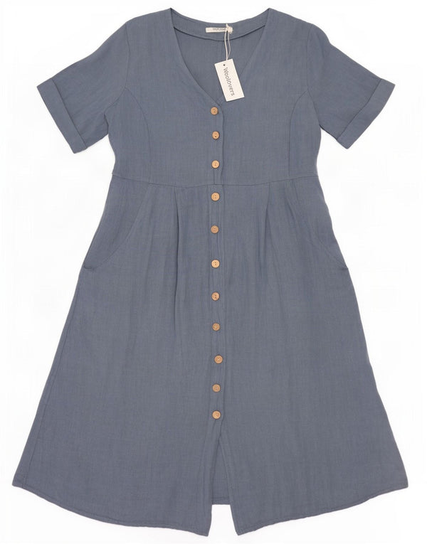 Vestido feminino WoolOvers A-Line UK 14 grande linho azul