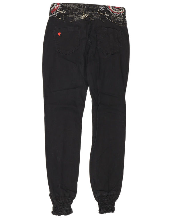 Designer feminino gráfico joggers calças casuais W30 L30 preto