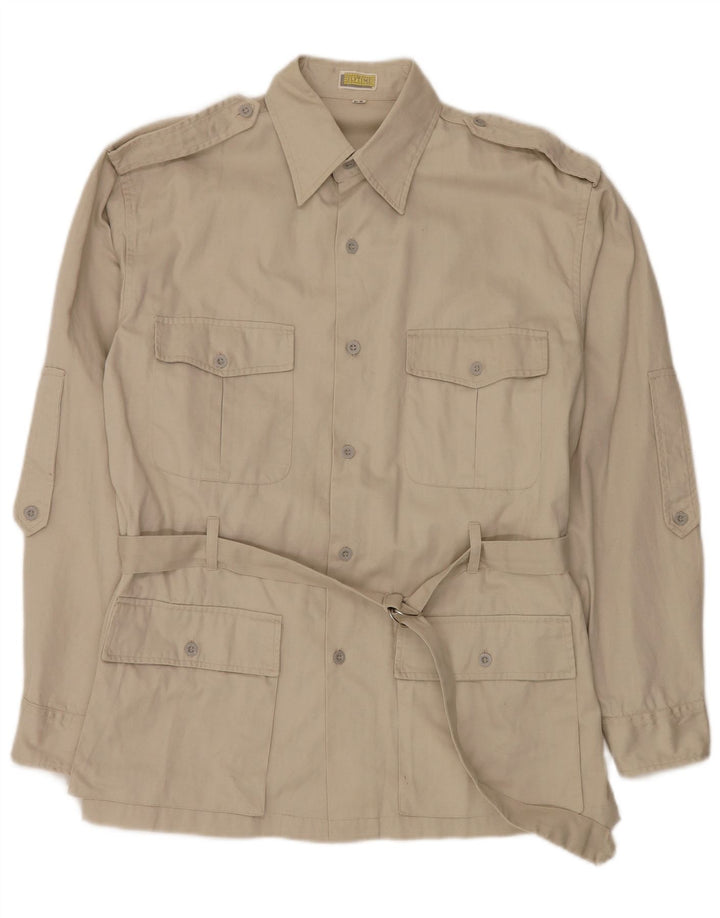 Camisa militar masculina FLY TIME IT 52 grande algodão bege