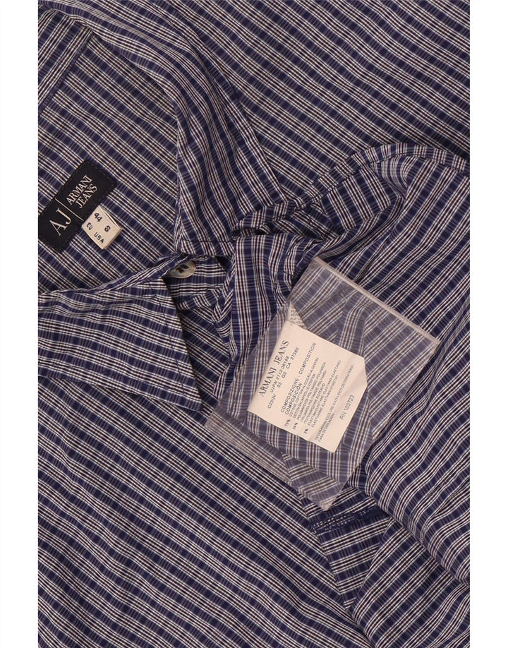 Camisa feminina Armani Jeans de manga curta US 8 médio azul marinho xadrez algodão