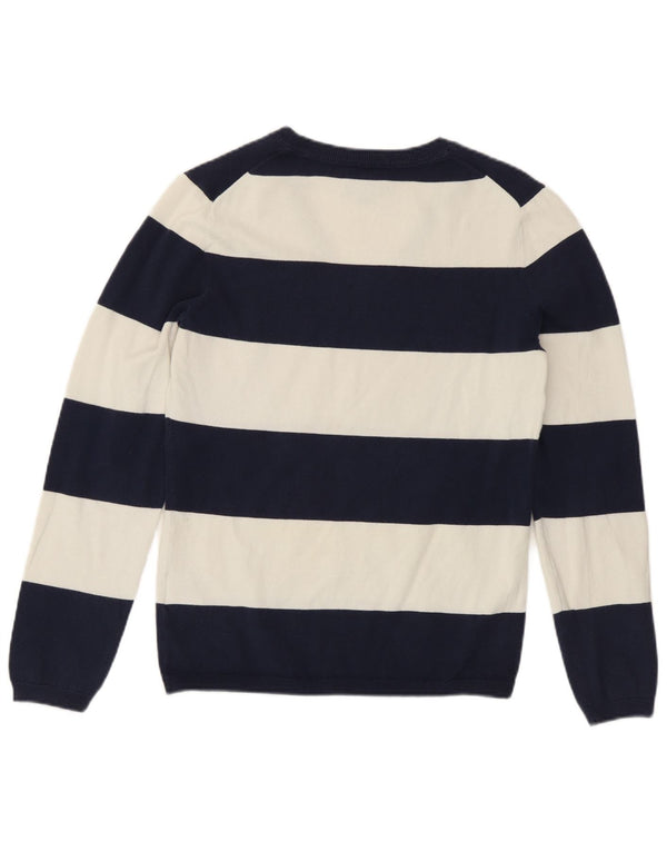 Suéter feminino Tommy Hilfiger com decote em V UK 12 listrado azul marinho médio