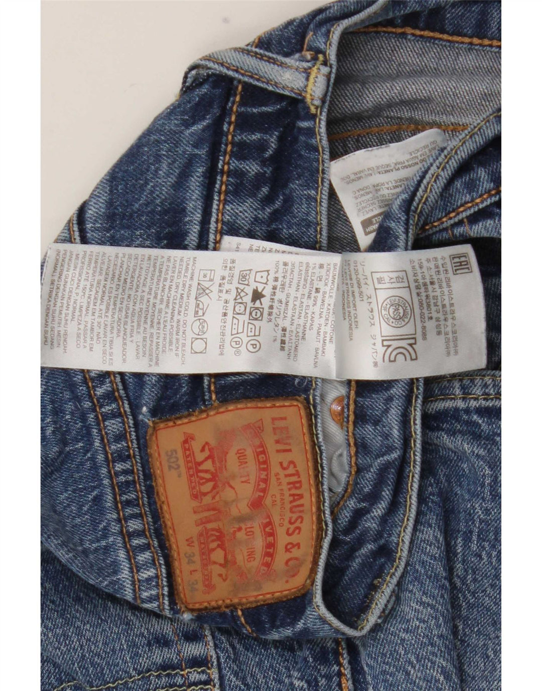 Levi's Masculino 502 Tapered Jeans W34 L34 Azul Algodão
