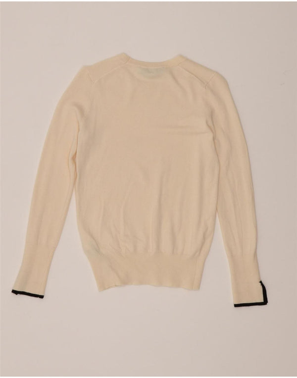 Suéter feminino Zara com gola redonda e viscose branca pequena UK 8