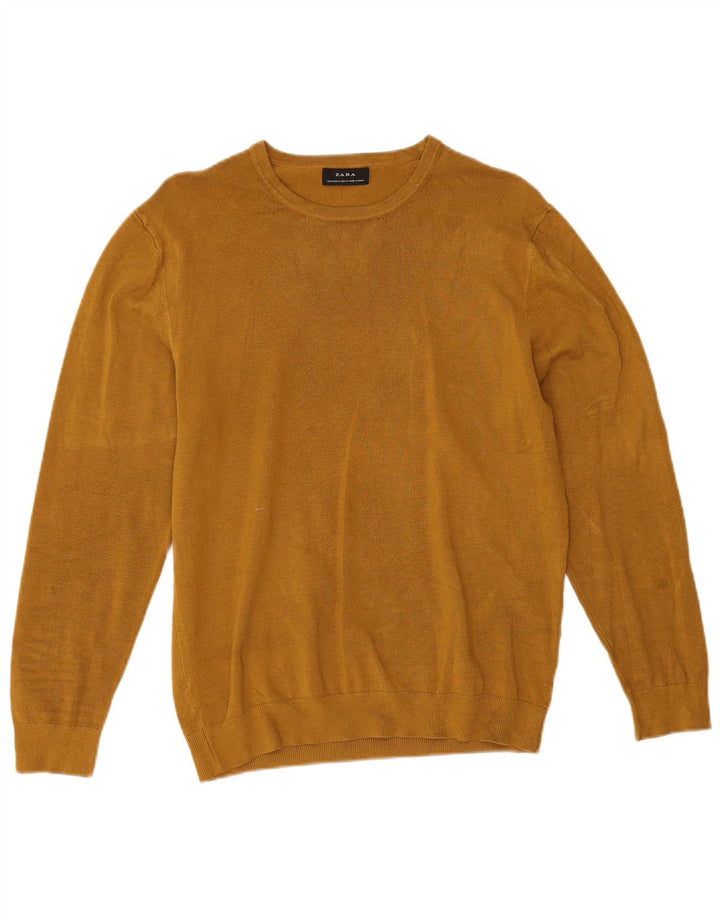 Zara Suéter masculino com gola redonda e viscose amarelo médio