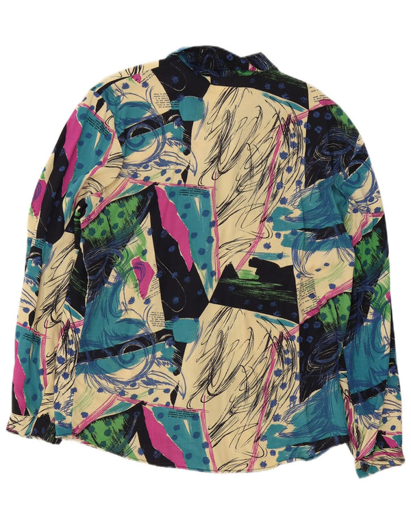 Blusa feminina vintage com padrão abstrato Reino Unido 16 grande multicolorida