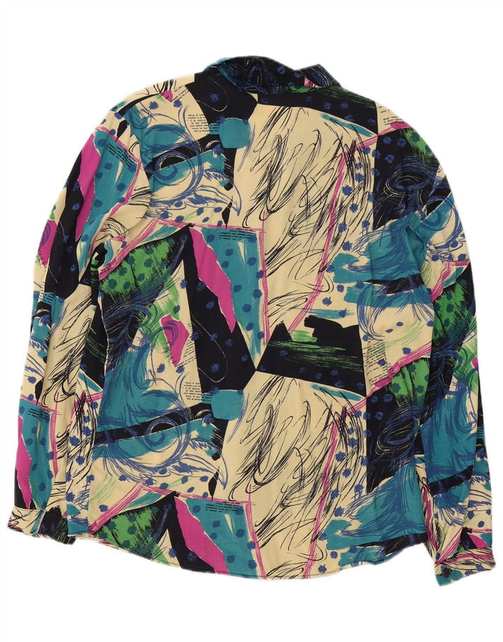 Blusa feminina vintage com padrão abstrato Reino Unido 16 grande multicolorida