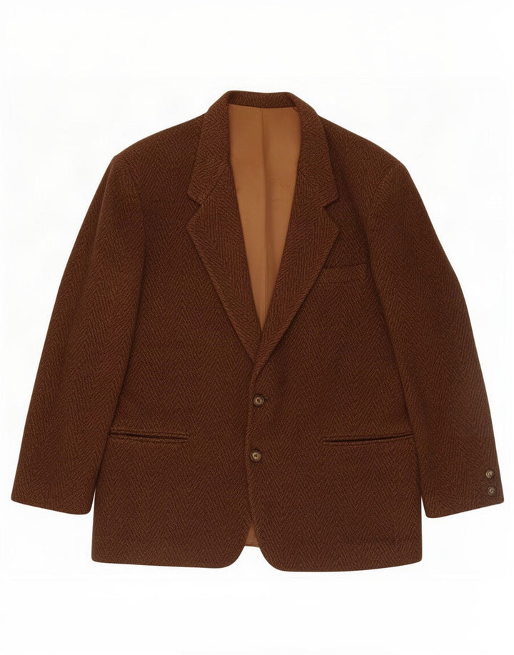 Jaqueta blazer masculina vintage com 2 botões IT 52 XL marrom espinha de peixe