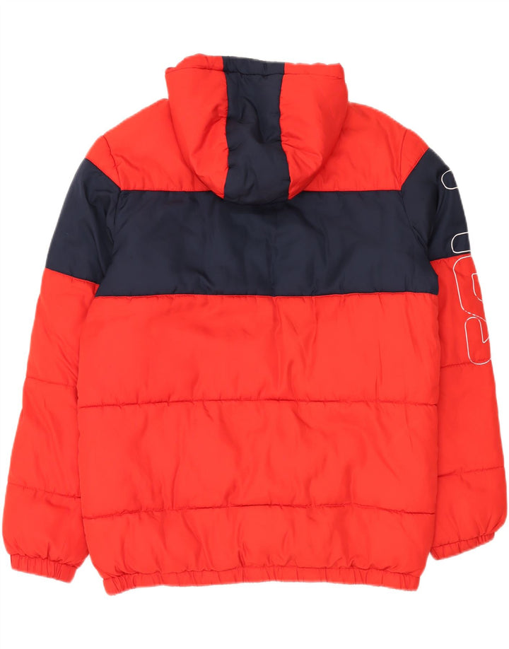 Jaqueta masculina acolchoada com capuz gráfico FILA UK 38 Medium Red Colourblock