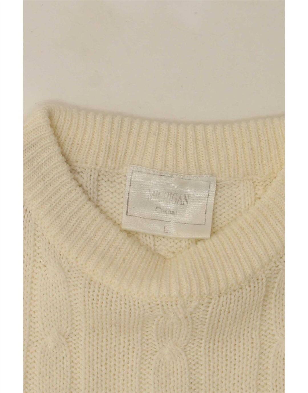 Suéter masculino vintage com gola redonda grande acrílico branco